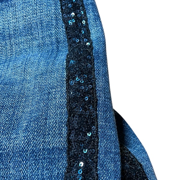 TALBOTS Cotton High Rise Straight Ankle Jean Lace Sequin Tuxedo Stripe US Sz 16 - Picture 8 of 11